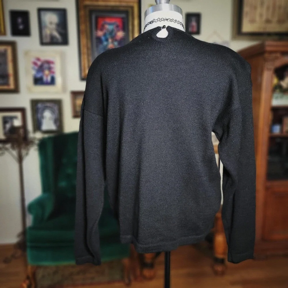 Cervelle Wool Sweater Vintage 80s Beaded Embellished Black Knit Top Large‎ 6470C